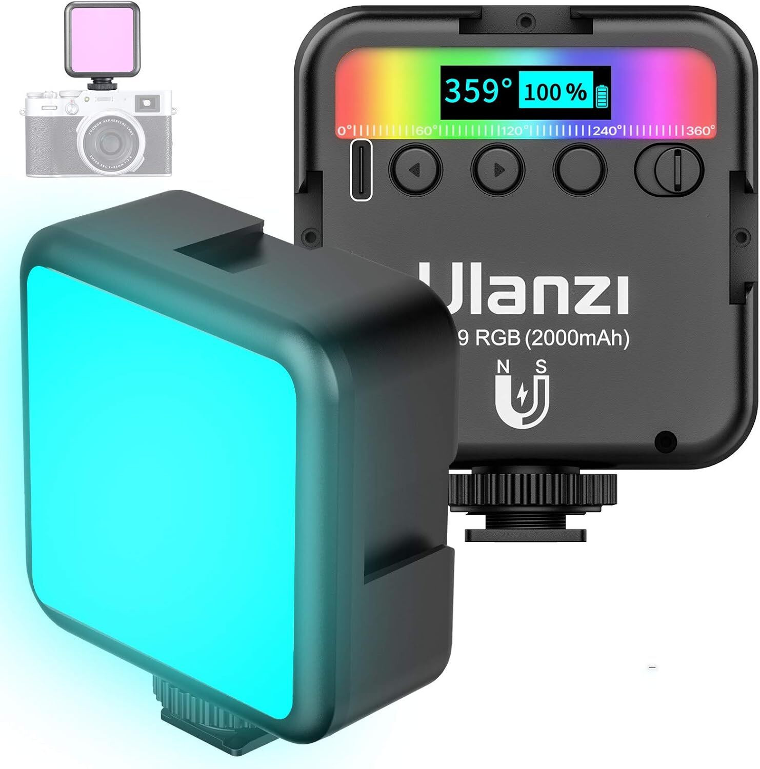 Image of ULANZI VL49 RGB Video Light 3 Cold Shoe Magnetic 2500-9000K LED LCD Panel 25 lx Camera LED Light