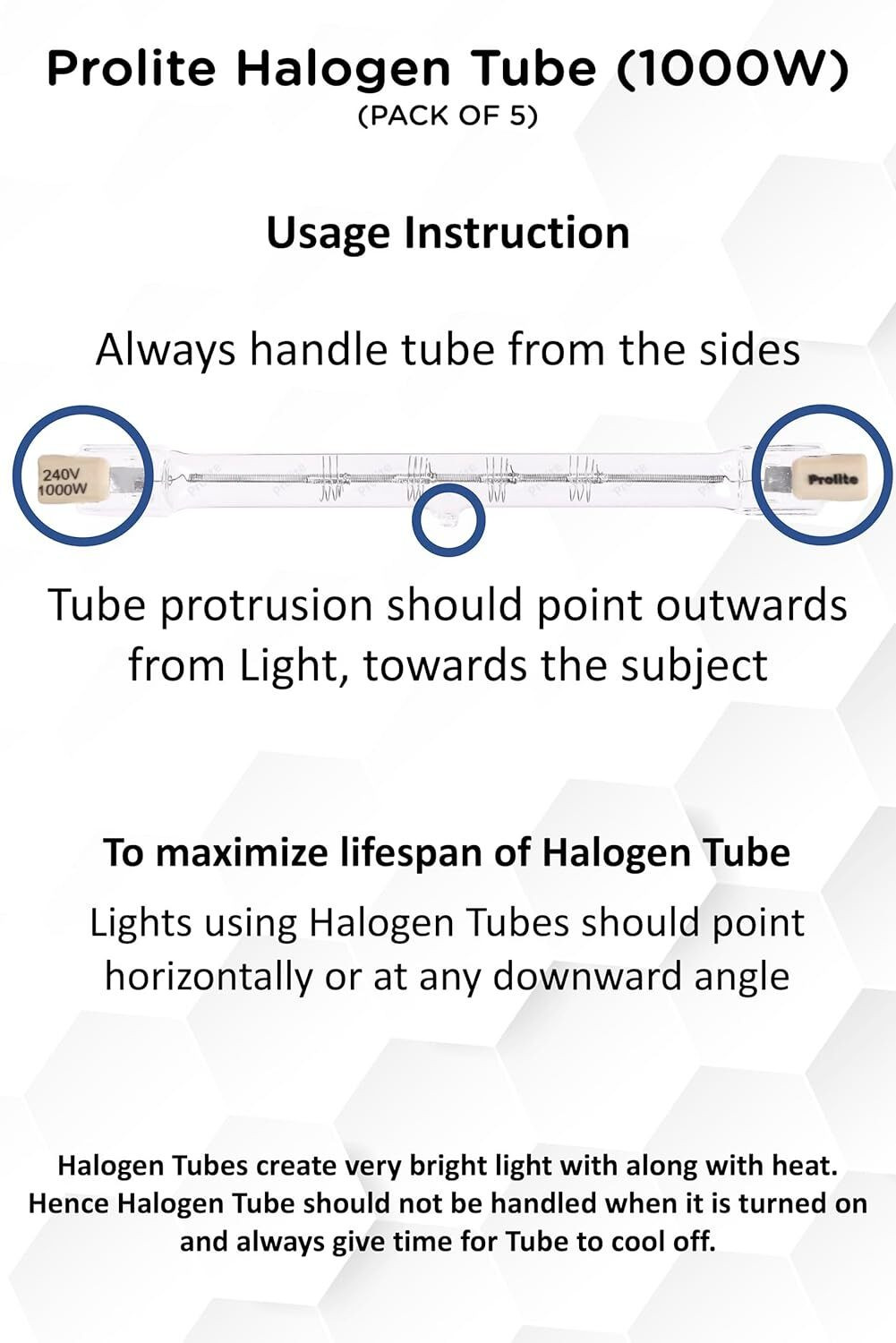 Image of Prolite Halogen Tube (1000W) (Pack of 5) for B4 / Sungun & Porta Continuous Video Light Halogen Flash