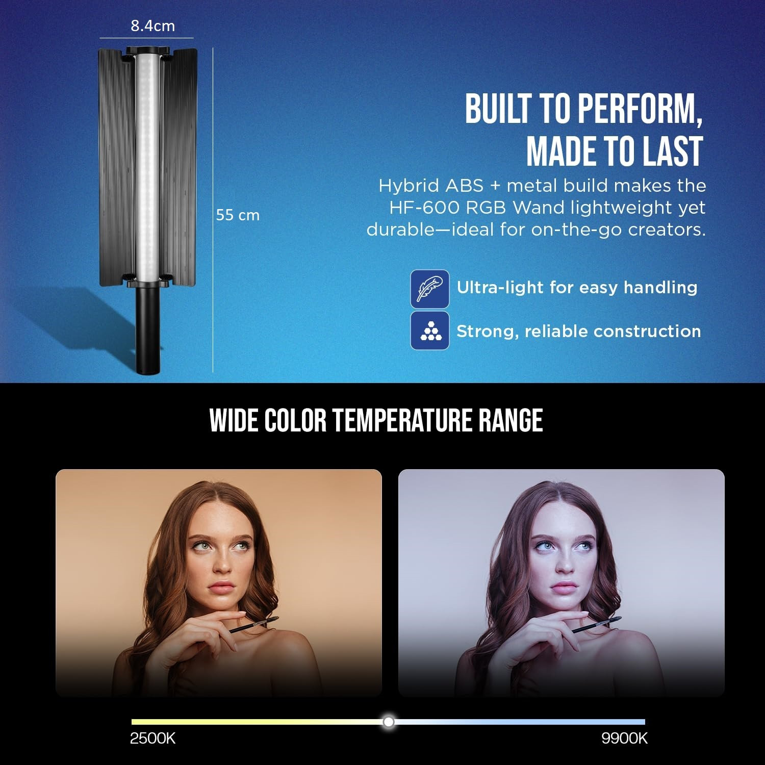 Image of Deoxys LED Tube Light Stick with Metal Barndoor, Handle, Touch Bar /APP Control 5800 lx Camera LED Light