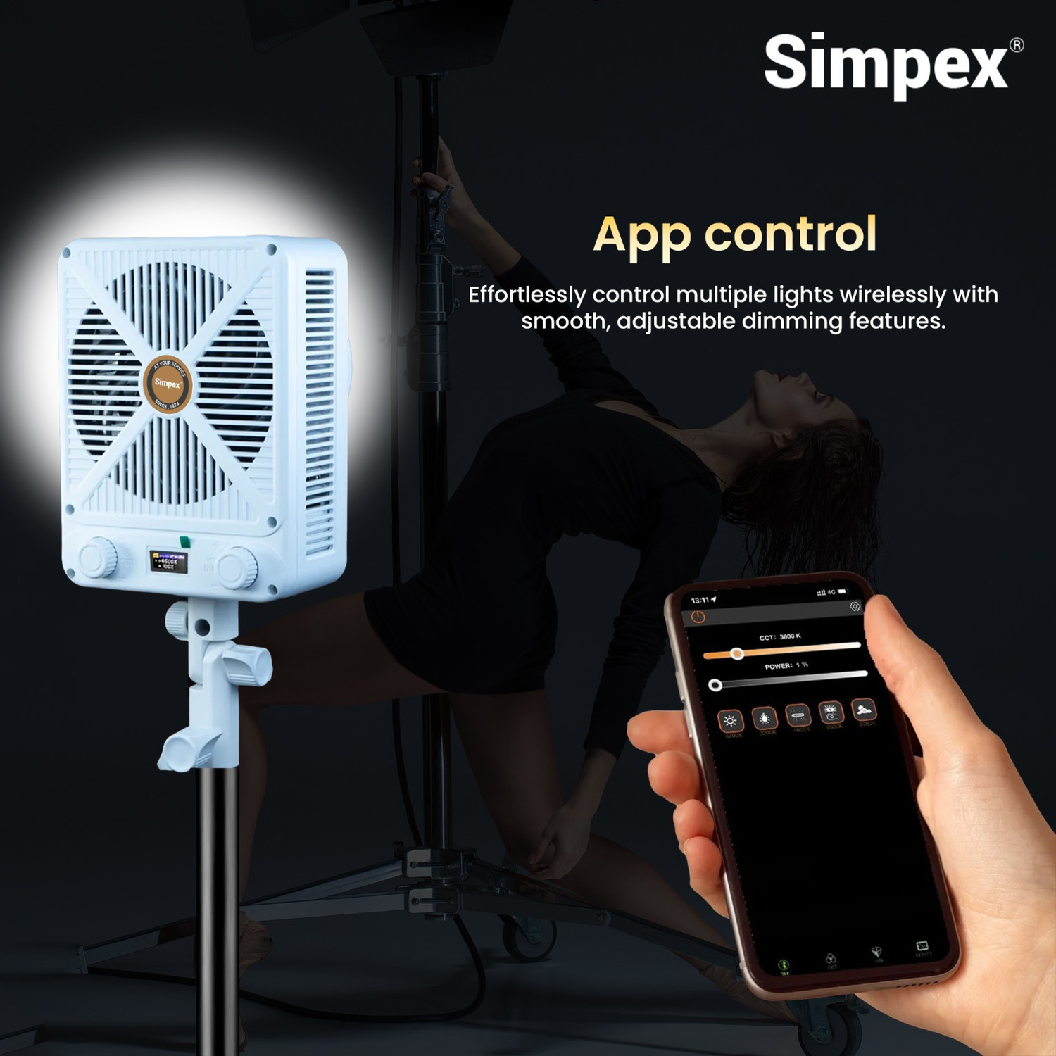 Image of Simpex SCL 360W Bi Colour Continuous LED Light With Bowens Mount For Photography. 27800 lx Camera LED Light