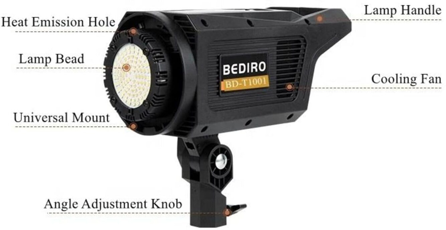 Image of fotokina BEDIRO BD-T1001 100W LED Video Light for Photography /YouTube, Bowens Mount 1 lx Camera LED Light