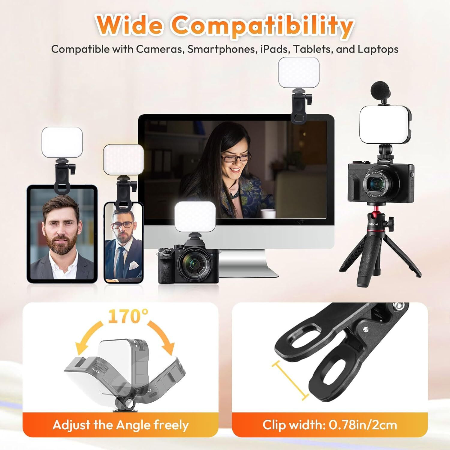 Image of ZOBAK Pocket Video Light,Dimmable & Rechargeable Type C,3200-6500K with Screen Clip 100 lx Camera LED Light
