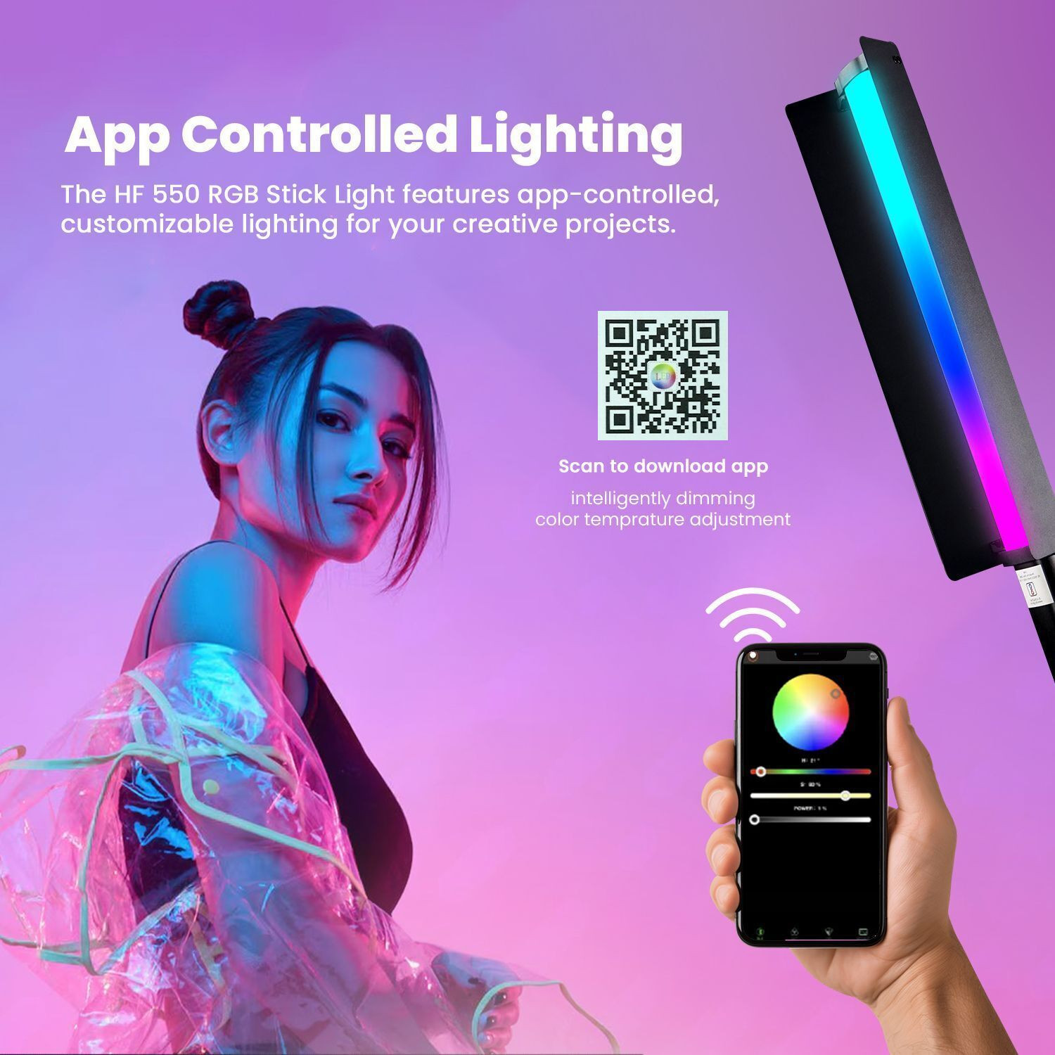 Image of Hiffin HF-550 RGB WAND 24 lx Camera LED Light