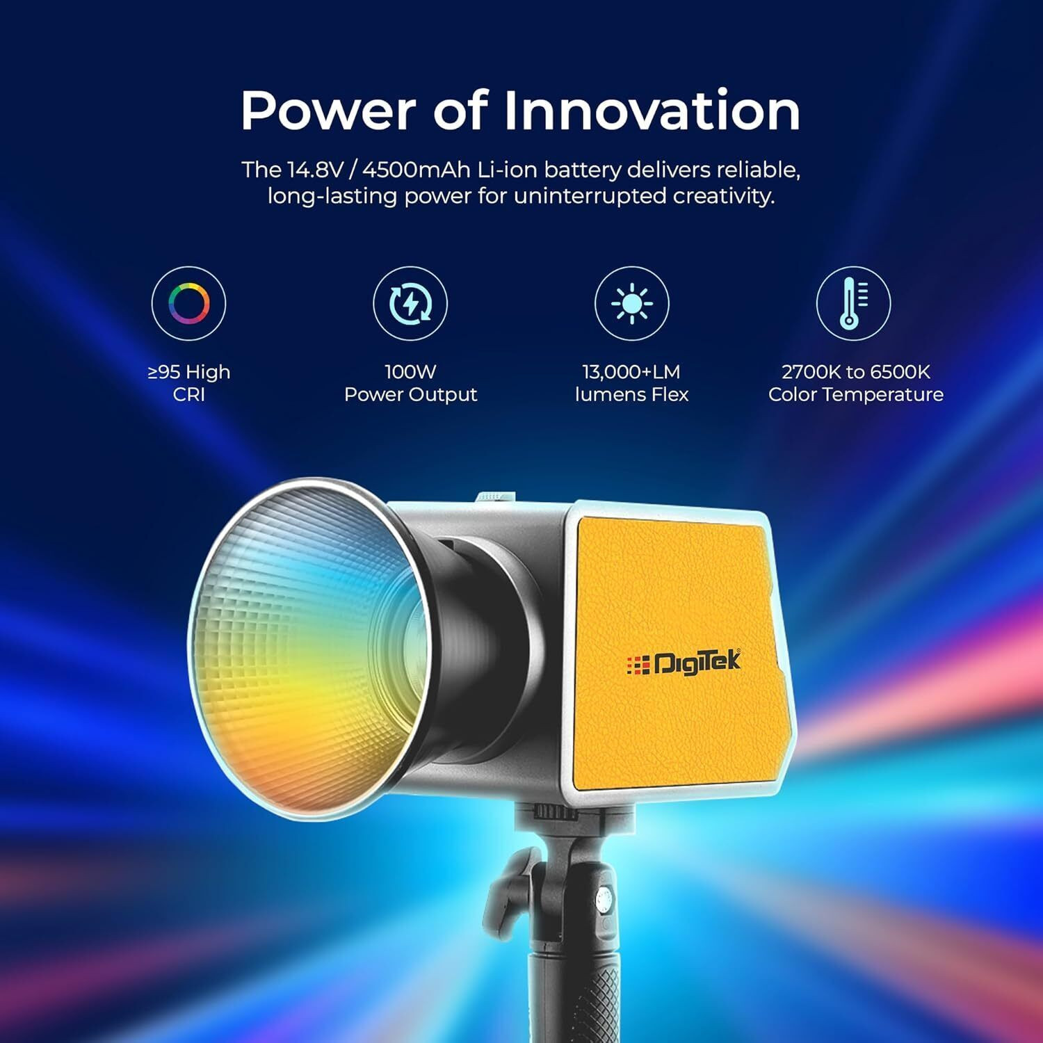 Image of DIGITEK DCL-100 WBC RGB Combo Continuous LED Light with Mini Bowen Mount & Reflector 450 lx Camera LED Light