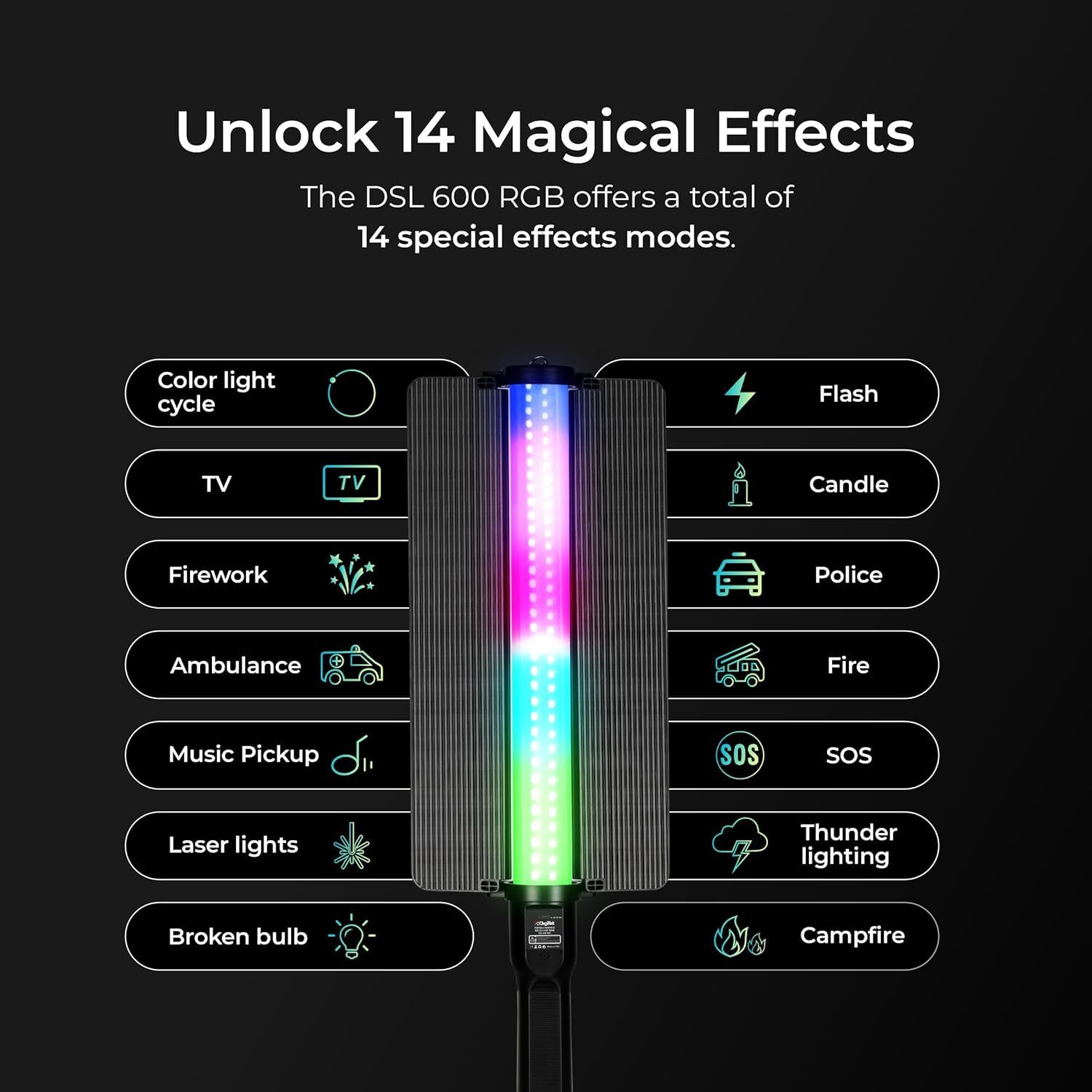 Image of DIGITEK DSL-600 RGB Portable Handheld RGB LED Light Wand with Grid, Diffuser & Barn Door 120 lx Camera LED Light