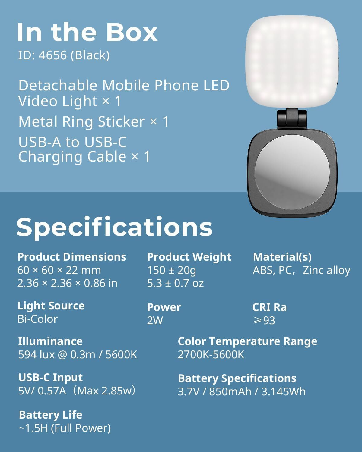 Image of Clefairy Magnetic Selfie Light for iPhone, Portable Phone Light with a Mirror 1 lx Camera LED Light