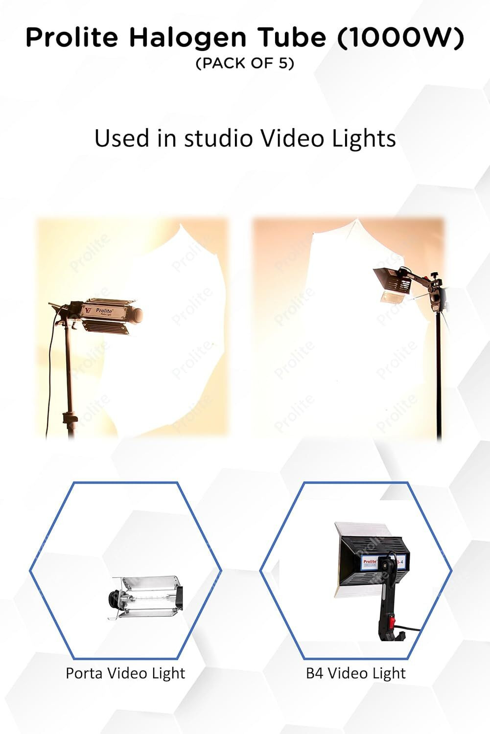 Image of Prolite Halogen Tube (1000W) (Pack of 5) for B4 / Sungun & Porta Continuous Video Light Halogen Flash