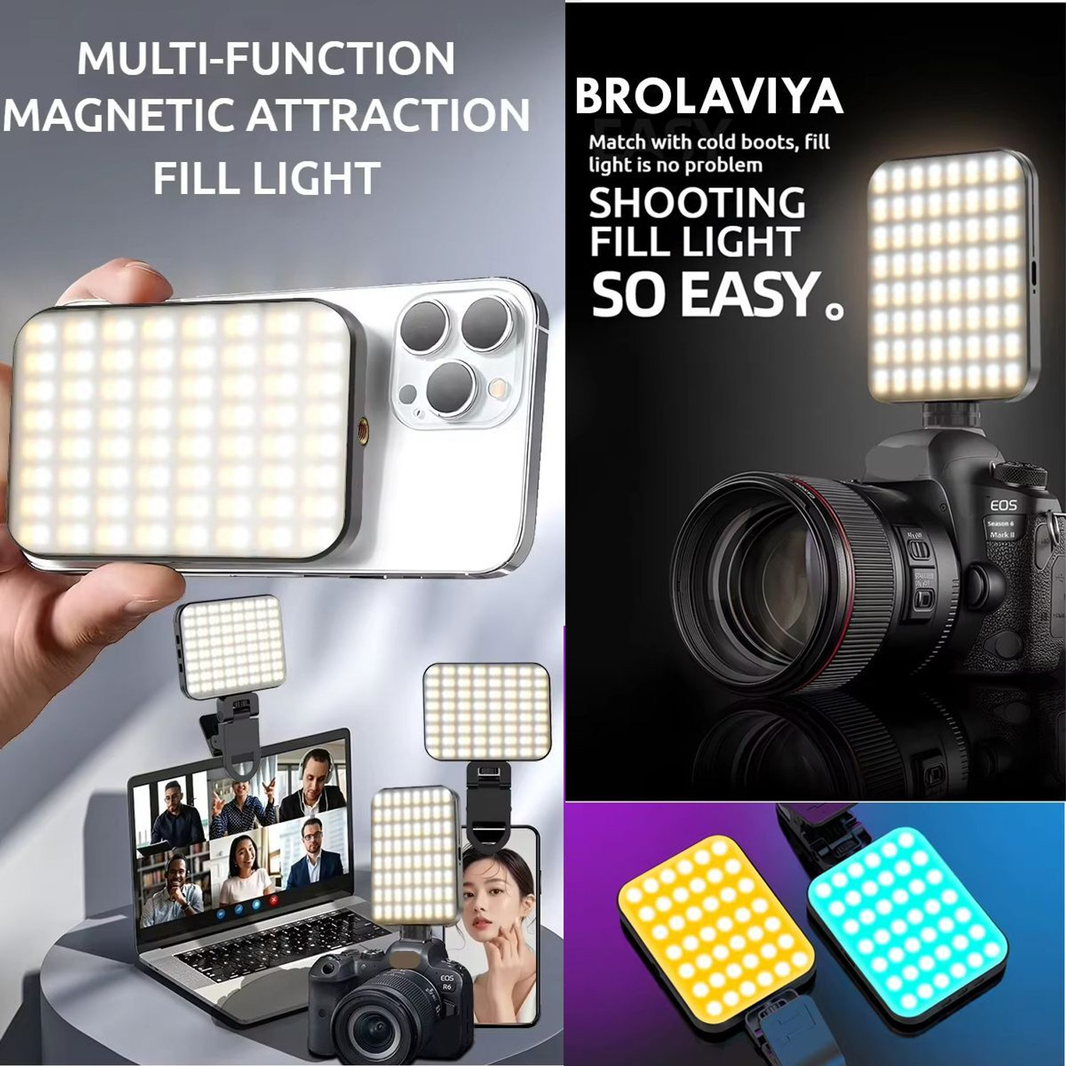 Image of BROLAVIYA W80 Magnetic Fill Light Rechargeable 3 Modes /RGB Adjustable Color Temperature Flash