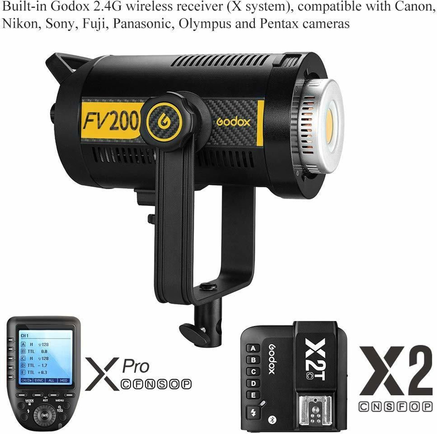 Image of GODOX FV200 LED Flash Light 5600K±200K 1 /8000s HSS 2.4G Wireless X System CRI 96+ TCLI 97+ Bowens Mount with Remote Control 74000 lx Camera LED Light