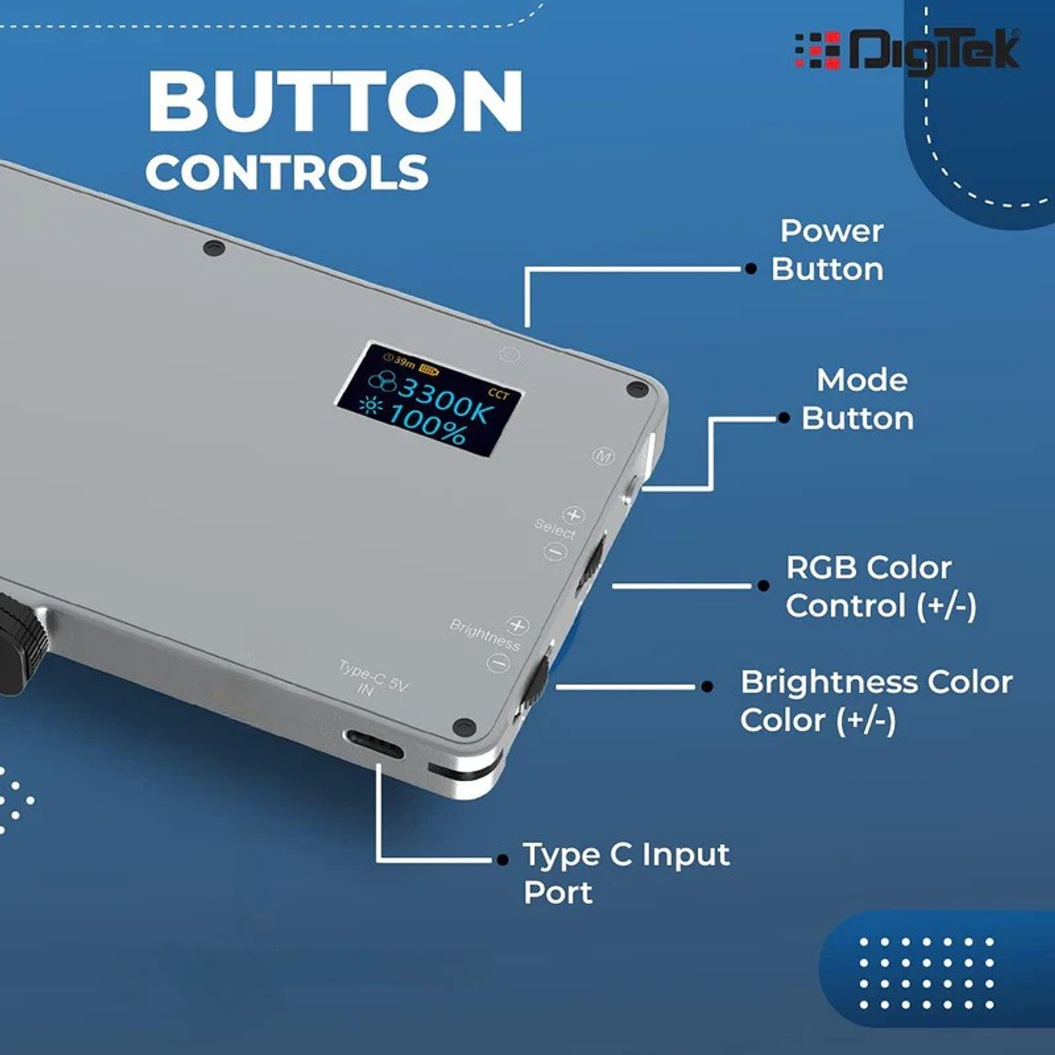 Image of DIGITEK LED-D135 ML Portable RGB LED 10w Video Light with 96 CRI | 21 Preset Effects | 4200Mah Battery | Multi Scene Lightening | Colour Temperature & Brightness Control 3600 lx Camera LED Light