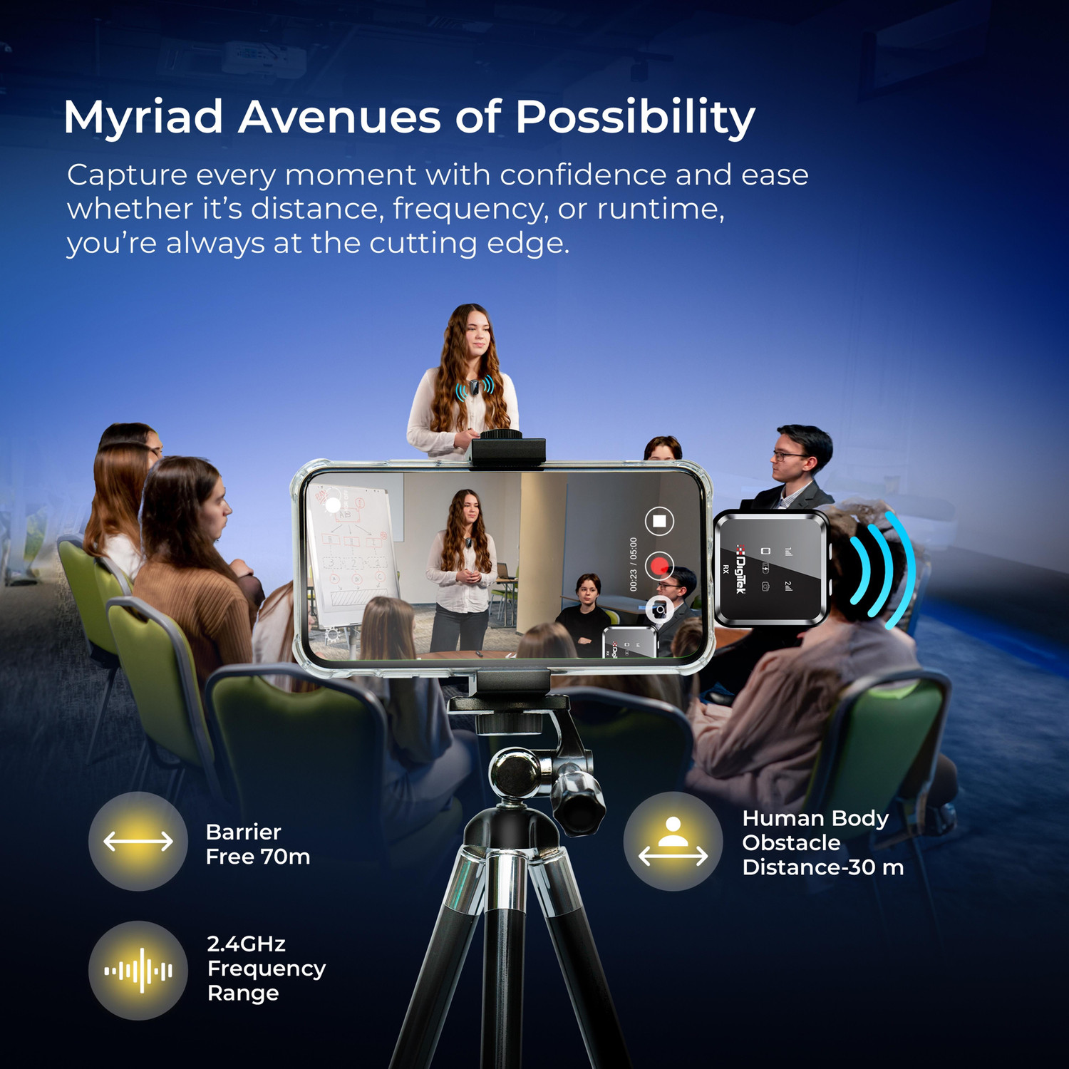 Image of DIGITEK DWM-117 2-in-1 Wireless Mic with 70m Range & 6Hr Use for Smartphones & DSLR Camera Microphone