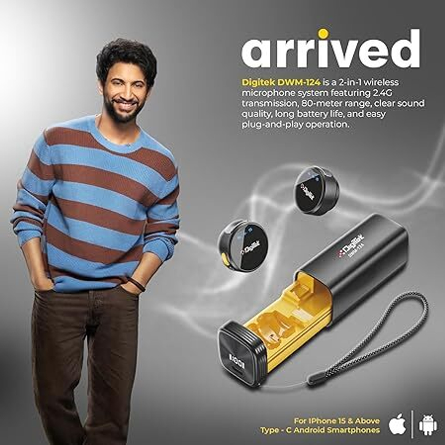 Image of DIGITEK DWM-124 2-in-1 Wireless Microphone with Noise Reduction & Echo Modes Camera Microphone