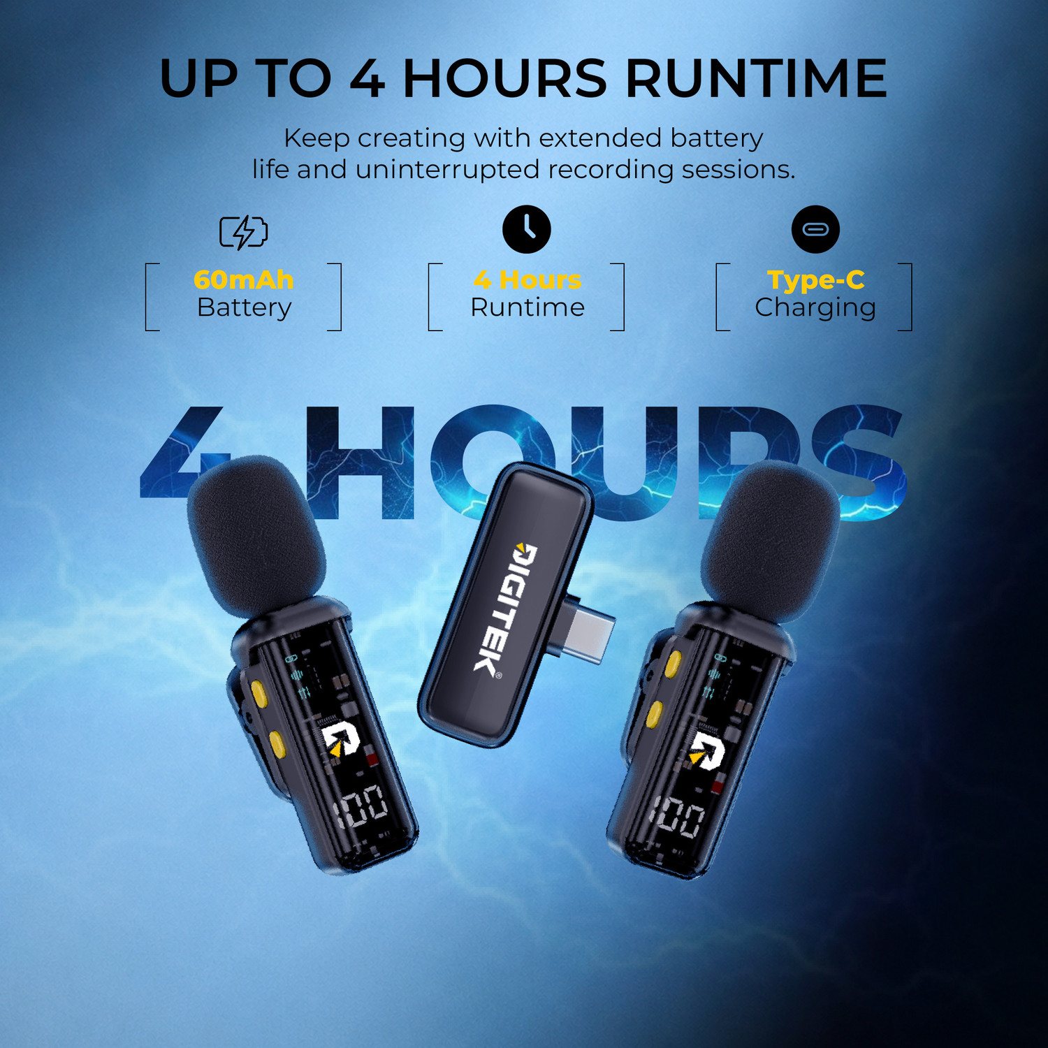 Image of DIGITEK DWM-015 2-in-1 Wireless Microphone, Dual Transmitter, 20m Range, 4H Battery Life Camera Microphone