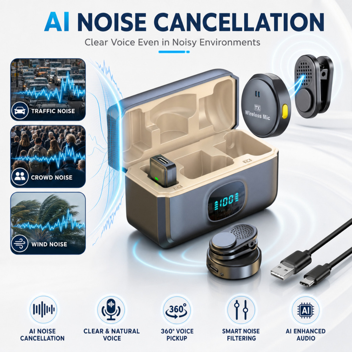 Image of AG INDUSTRY Q8 Wireless Lavalier Microphone Type-C Plug&Play Collar Mic for Content Creators Dynamic Type C