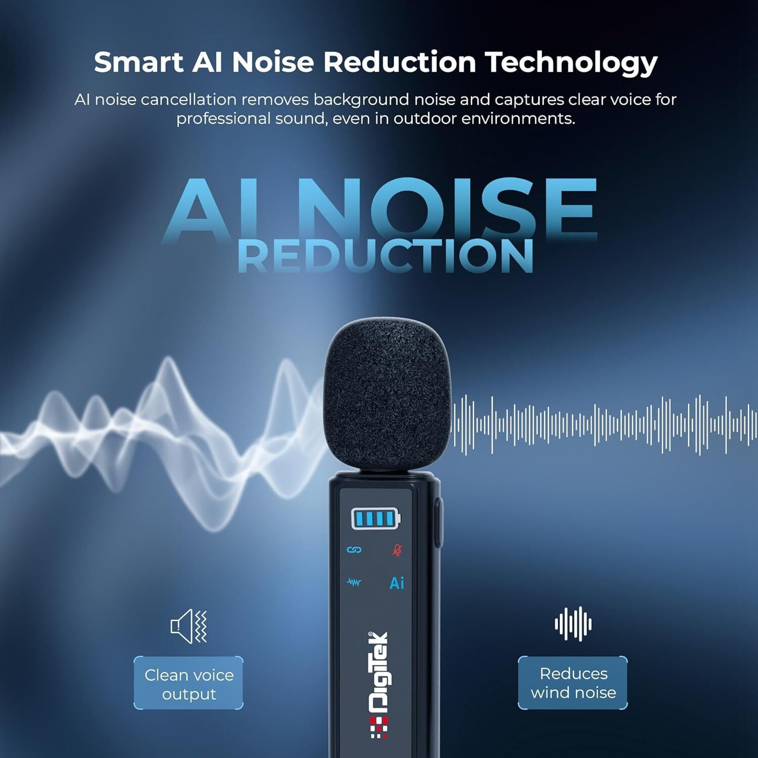 Image of DIGITEK DWM 021 Wireless Microphone System with AI Noise Cancellation for Android & iOS Camera Microphone