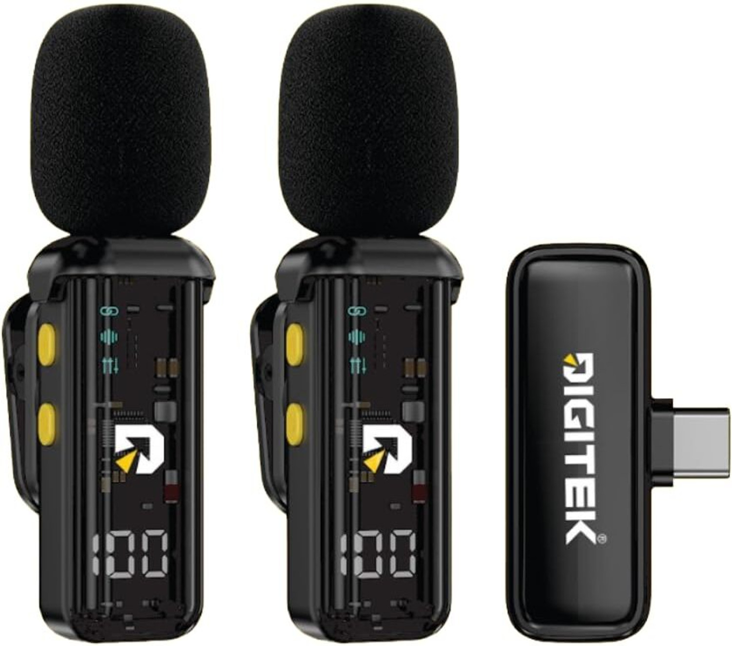 Image of DIGITEK DWM-015 2-in-1 Wireless Microphone, Dual Transmitter, 20m Range, 4H Battery Life Camera Microphone