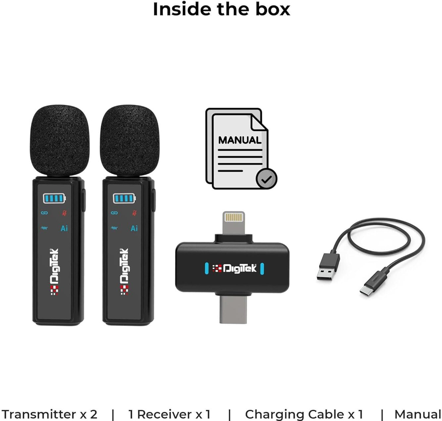 Image of DIGITEK DWM 021 Wireless Microphone System with AI Noise Cancellation for Android & iOS Camera Microphone