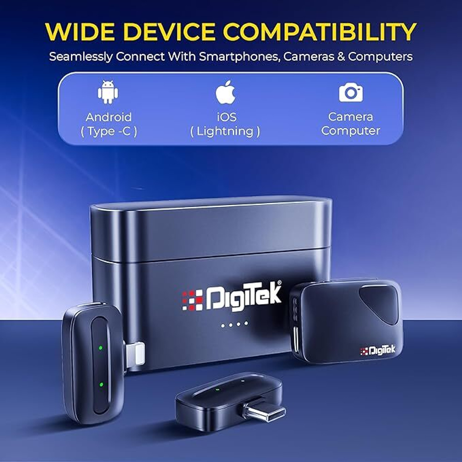 Image of DIGITEK DWM-131 2-in-1 Wireless Microphone System with 2 Transmitters & 3 Receivers Camera Microphone