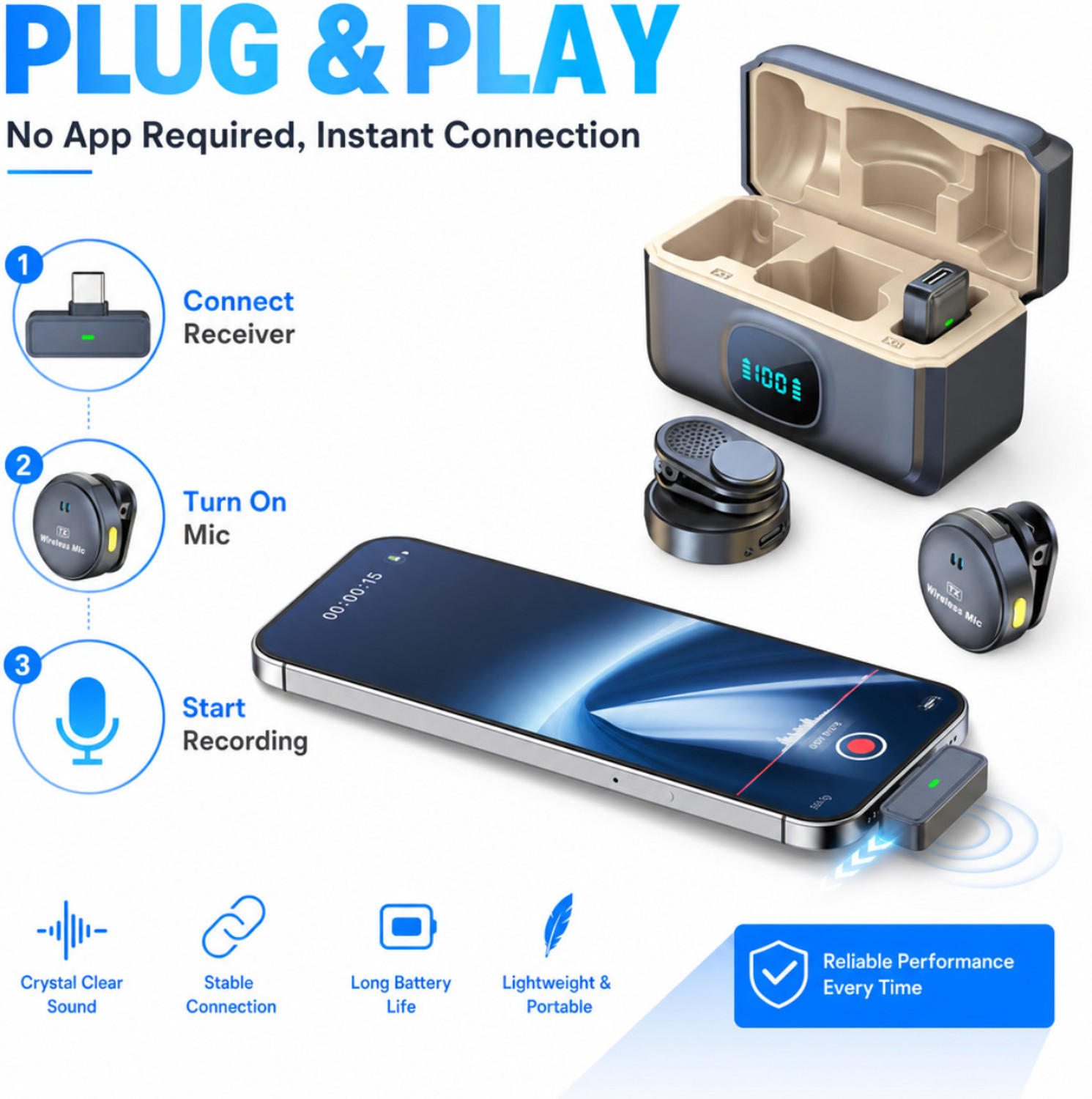 Image of AGINDUSTRY Q8 Dual Wireless Lavalier Mic, Charging Case, Noise Reduction for Type C Mobile Microphone