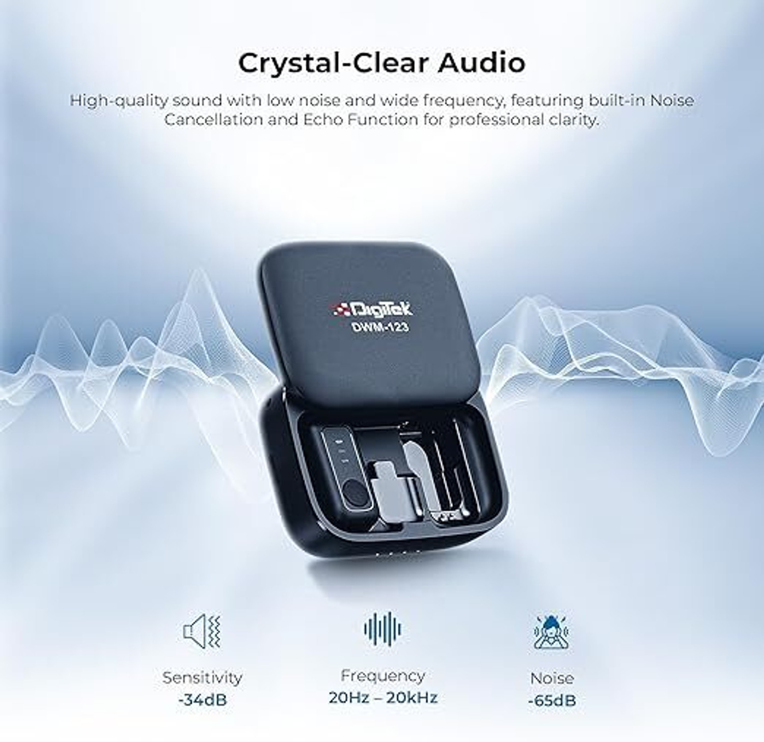 Image of DIGITEK DWM 123 2-in-1 Wireless Microphone with Charging Case Type-C Receiver Camera Microphone