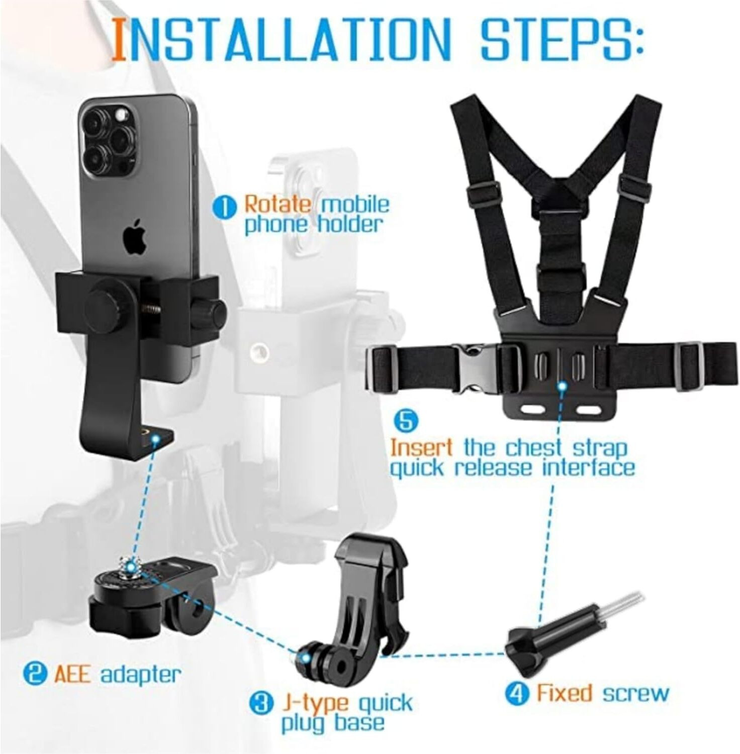 Image of GUOi Mobile Phone Chest Strap Mount GoPro Chest Harness Holder for-VLOG /POV Strap