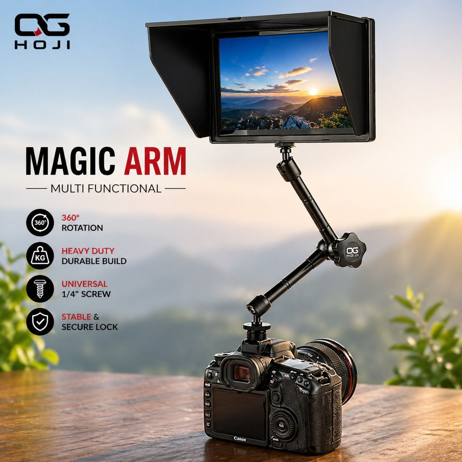 Image of HOJI Magic Arm 11 inch Mount 11 Inch Magic Arm Camera Mount with 1 /4 Screw Camera Rig