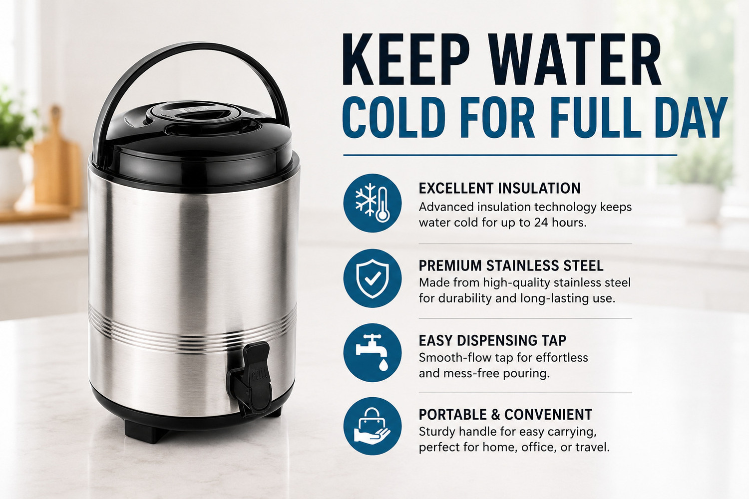 Image of Viraj Prime Water jug Steel Hot and Cold 10 litre, for Kitchen Home Office Travel Bottom Loading Water Dispenser