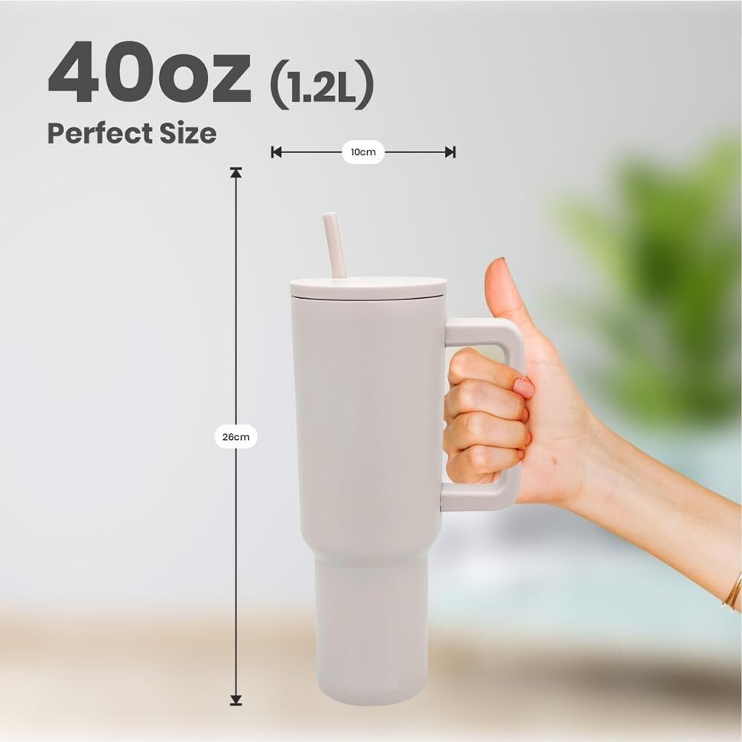 Image of INDIWARRIOR Vacuum Insulated Tumbler Bottle With Straw Lid Handle Hot Cold Travel Cup 1200 ml Stainless Steel Sipper