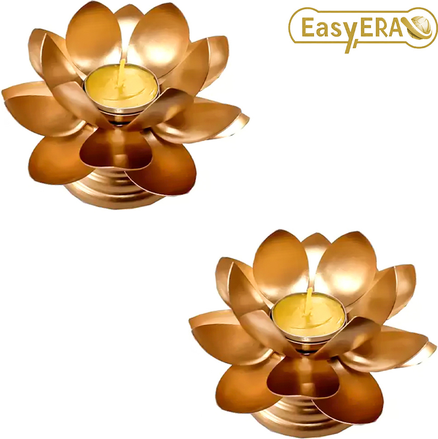 Image of Easyera Iron Beautiful Design Lotus Shaped Candle Holder Stand Iron 2 - Cup Candle Holder