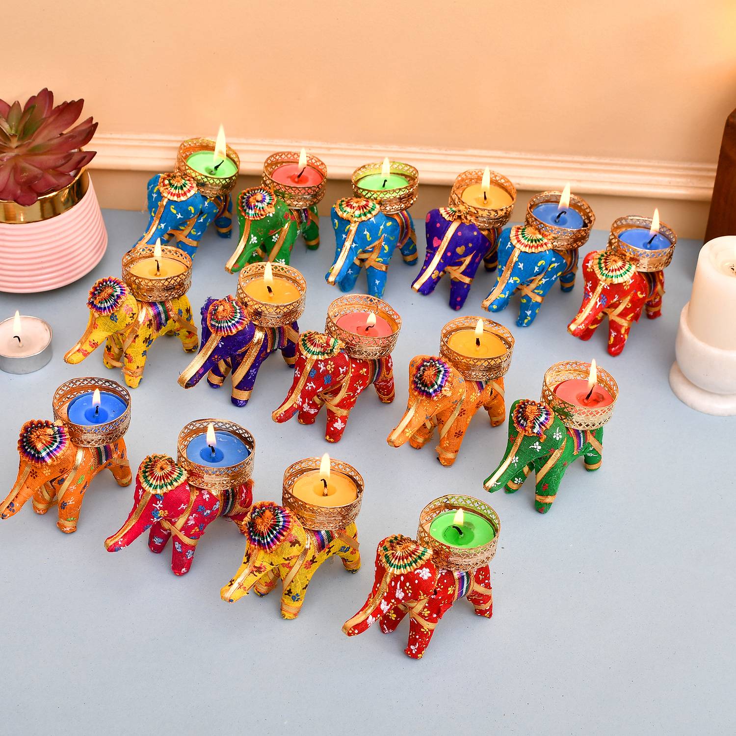 arvind's HANDMADE Elephant Candle Holder for diwali decoration ( Pack Of 15 ) Plastic 15 - Cup Tealight Holder Set