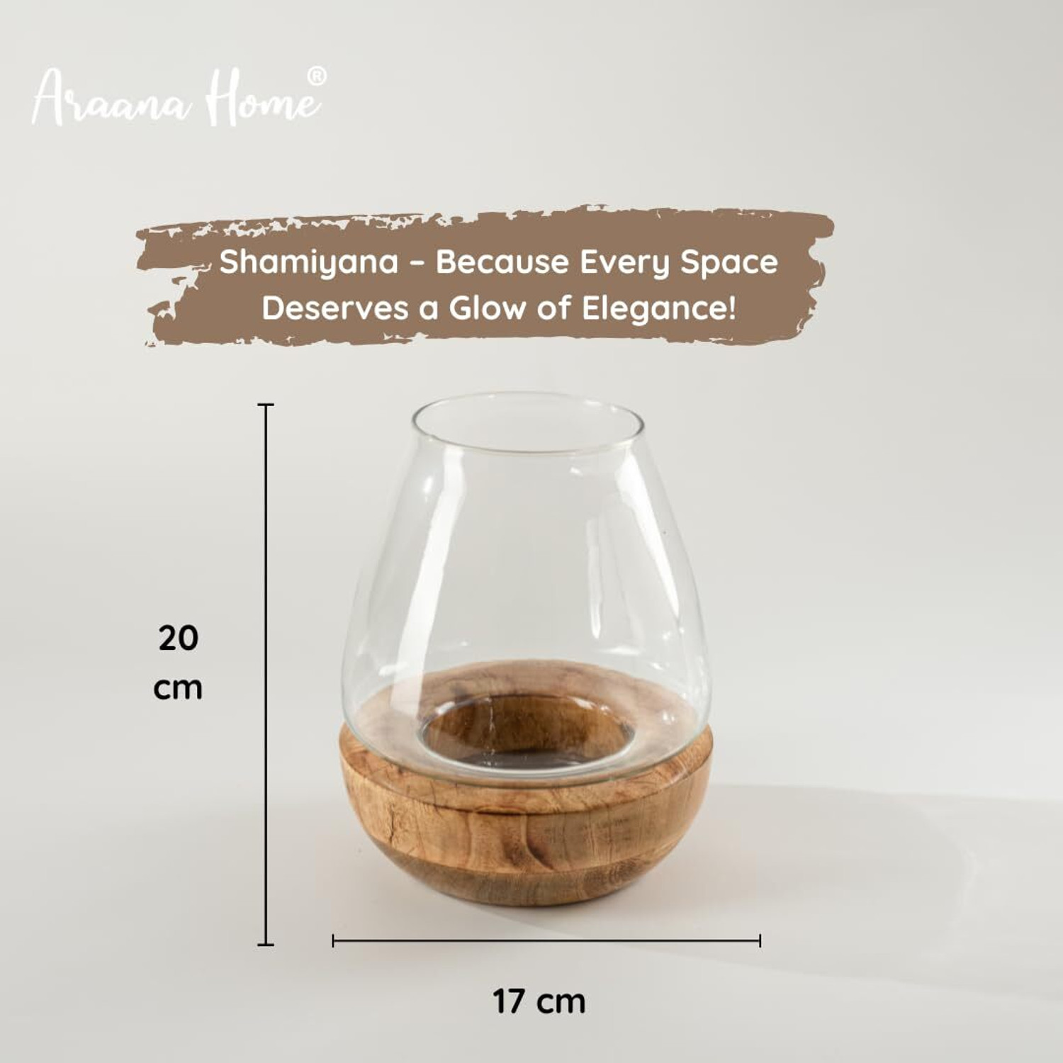 Image of ARAANA HOME Glass Candle Holder with Wooden Base for Home Decor, Living Room, Dining Table Wooden, Glass Candle Holder