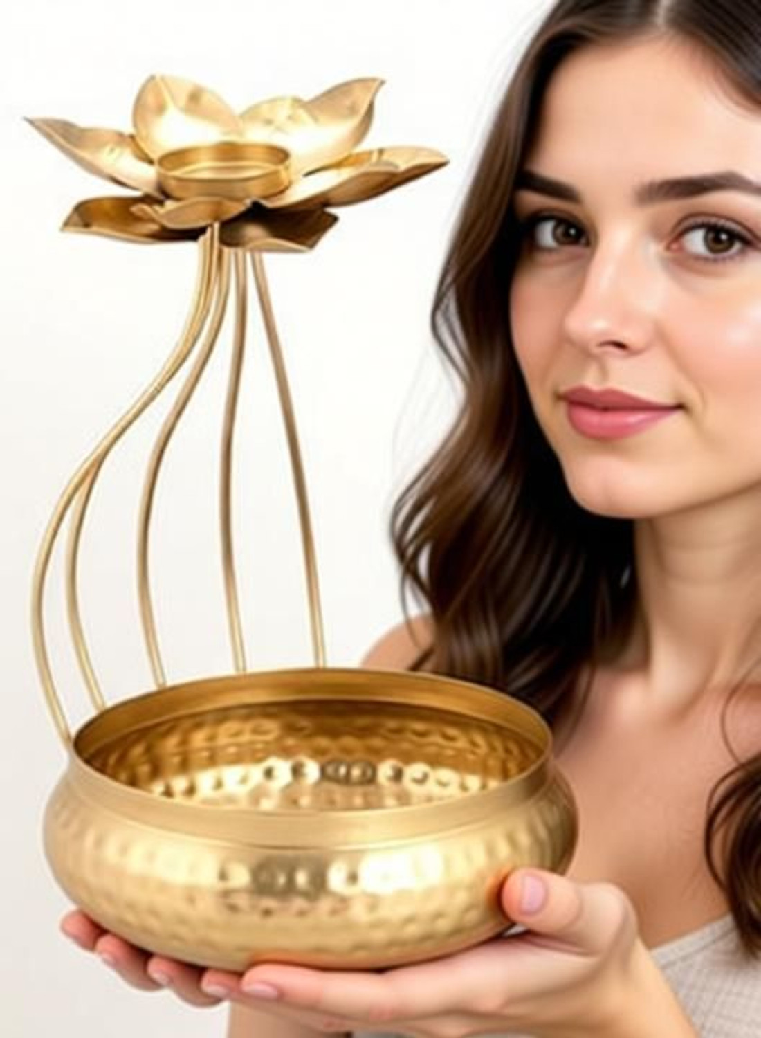 Image of alwadi handicrafts Golden Lotus Tealight Candle Holder Iron 1 - Cup Tealight Holder