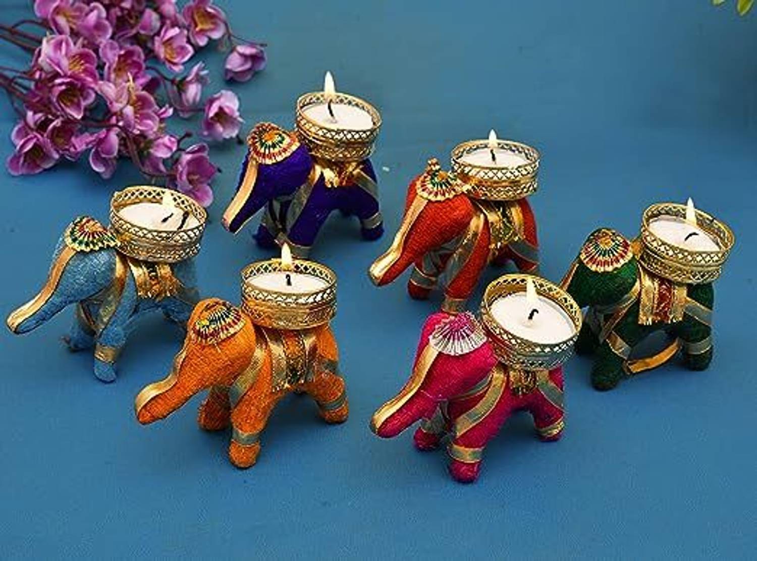 arvind's Rajasthani Handmade Elephant Candle Holder Stand FOR Diwali Decoration Plastic 4 - Cup Tealight Holder Set
