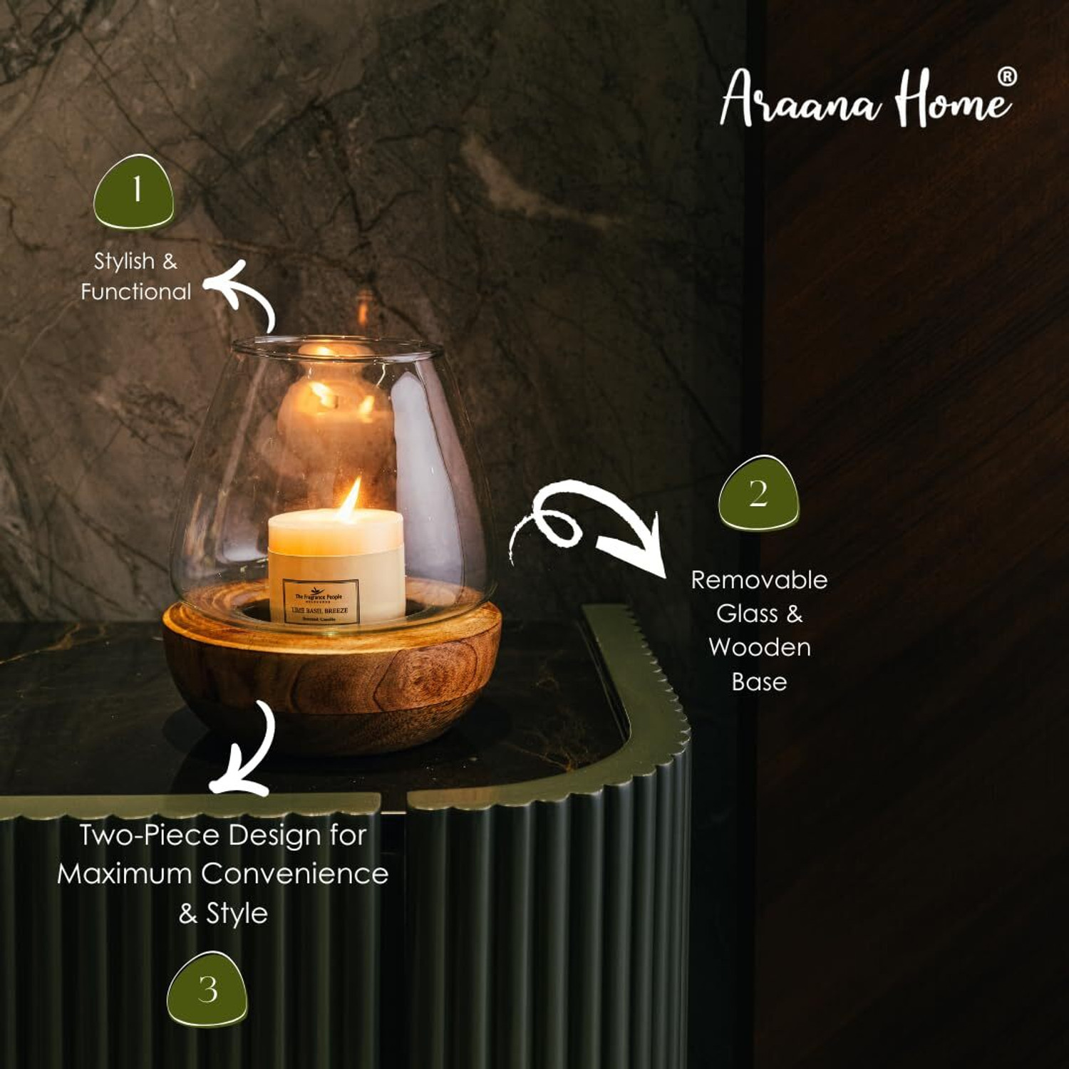 Image of ARAANA HOME Glass Candle Holder with Wooden Base for Home Decor, Living Room, Dining Table Wooden, Glass Candle Holder