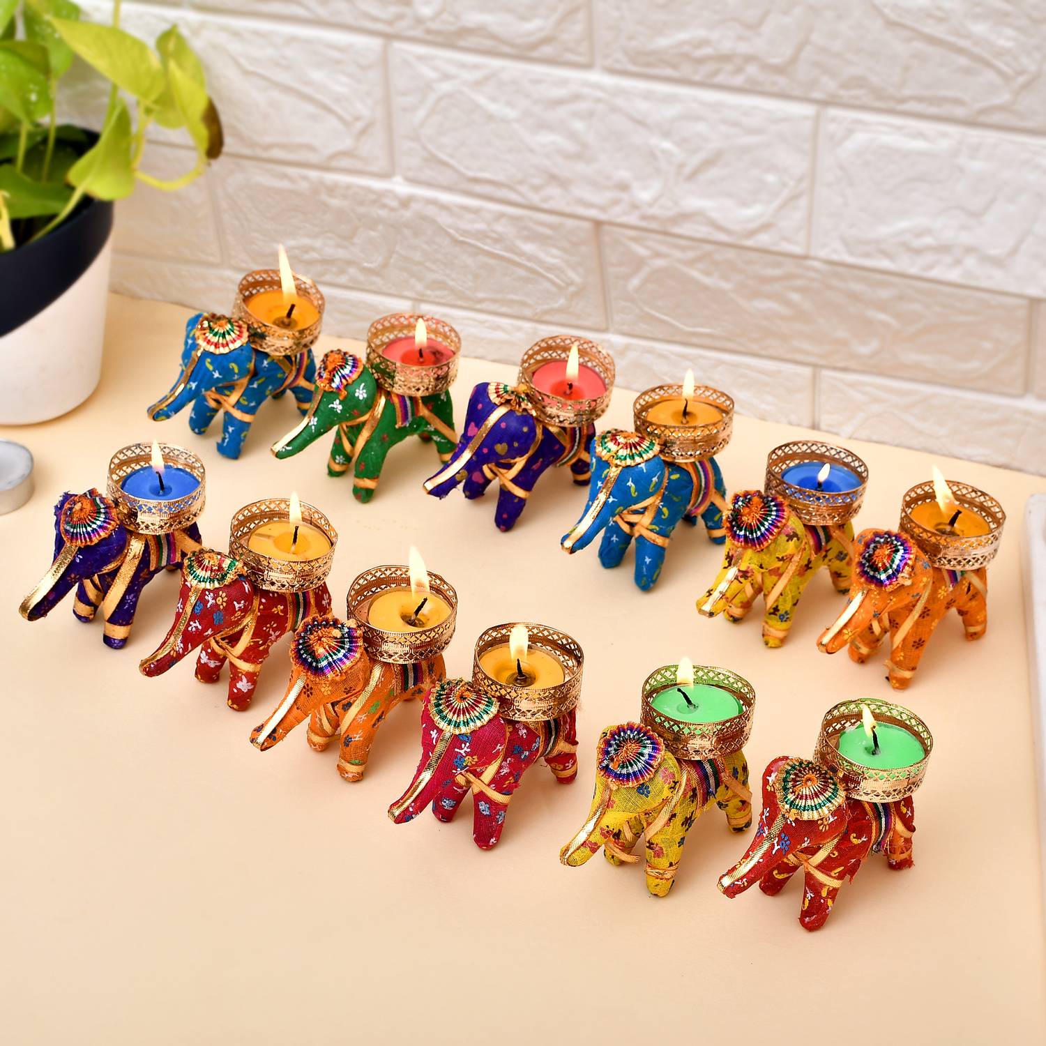 arvind's HANDMADE Elephant Candle Holder for diwali decoration ( Pack Of 12 ) Plastic 12 - Cup Tealight Holder Set