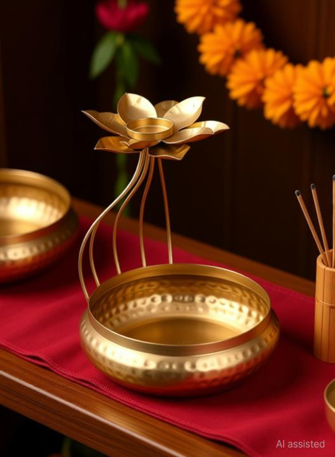 Image of alwadi handicrafts Golden Lotus Tealight Candle Holder Iron 1 - Cup Tealight Holder
