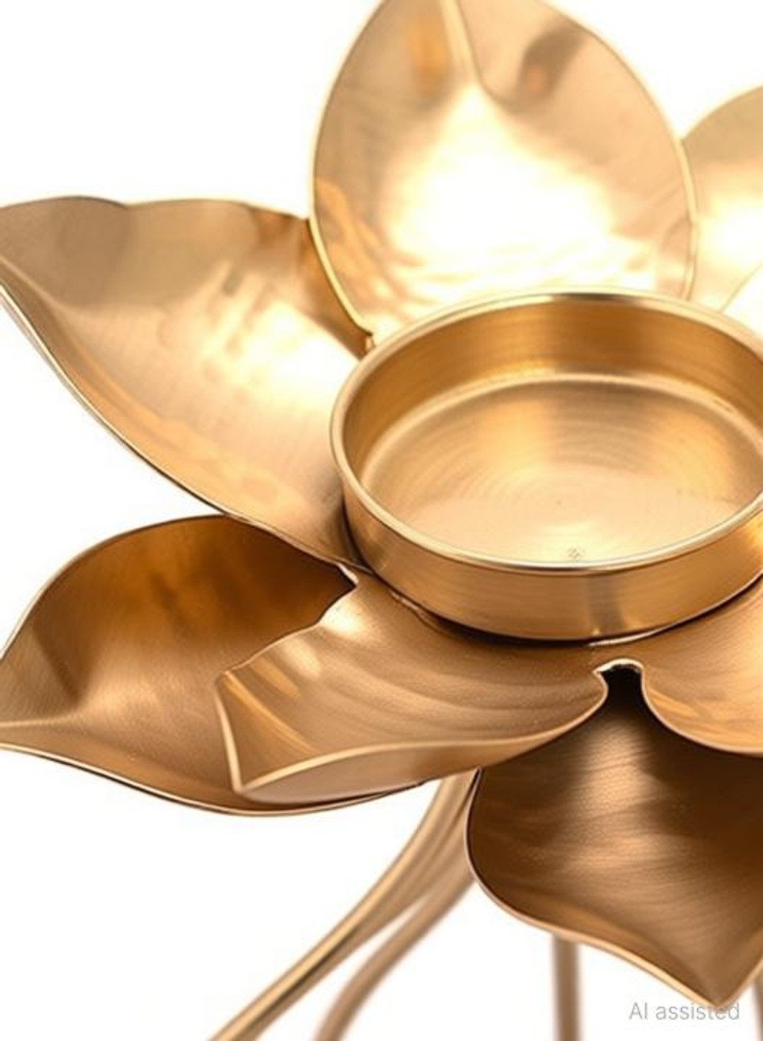Image of alwadi handicrafts Golden Lotus Tealight Candle Holder Iron 1 - Cup Tealight Holder