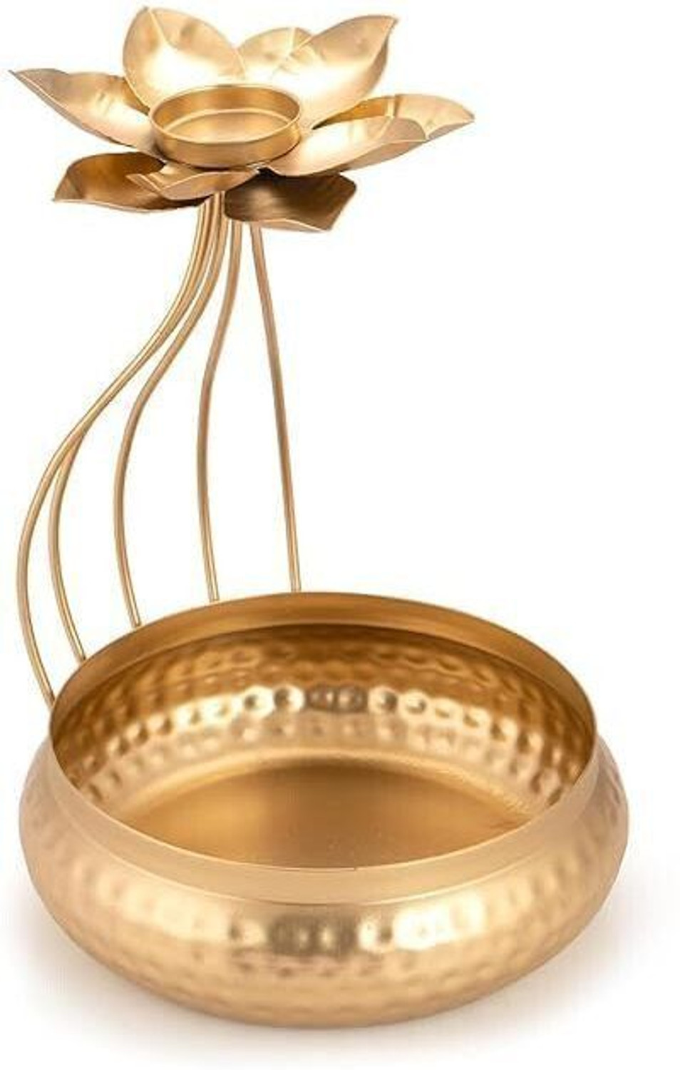 Image of alwadi handicrafts Golden Lotus Tealight Candle Holder Iron 1 - Cup Tealight Holder