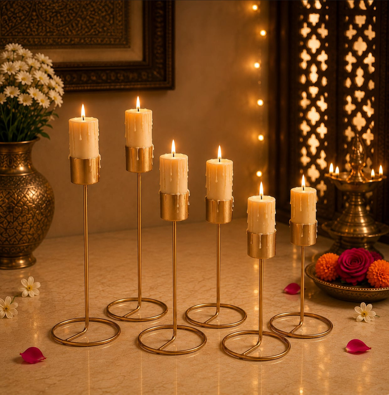 Image of UM Heritage Living Metal Candle Stand Set of 6 for Home Decor, Iron 6 - Cup Candle Holder Set