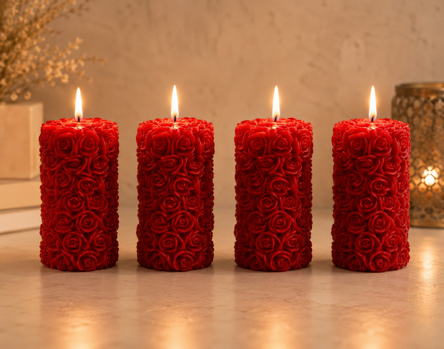 Image of Mahasu Candles For Home Decor, Rose Fragrance, Pillar Shape, Red Candle