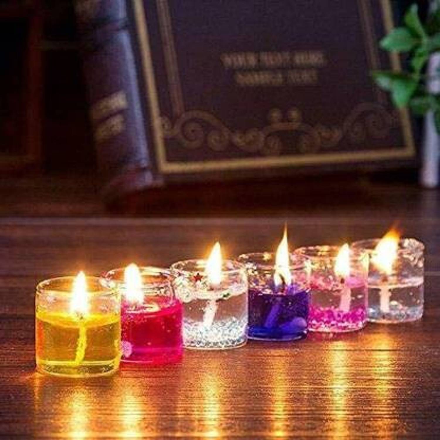 Aaina creations Home Decor Multicolour Cute Romantic Glass Jelly Gel Candles Decor Gel Wax Smokeless Decorated Mini Candles for Home Decor Diwali Decoration,Spa,Birthdays Party,Festivals Candle