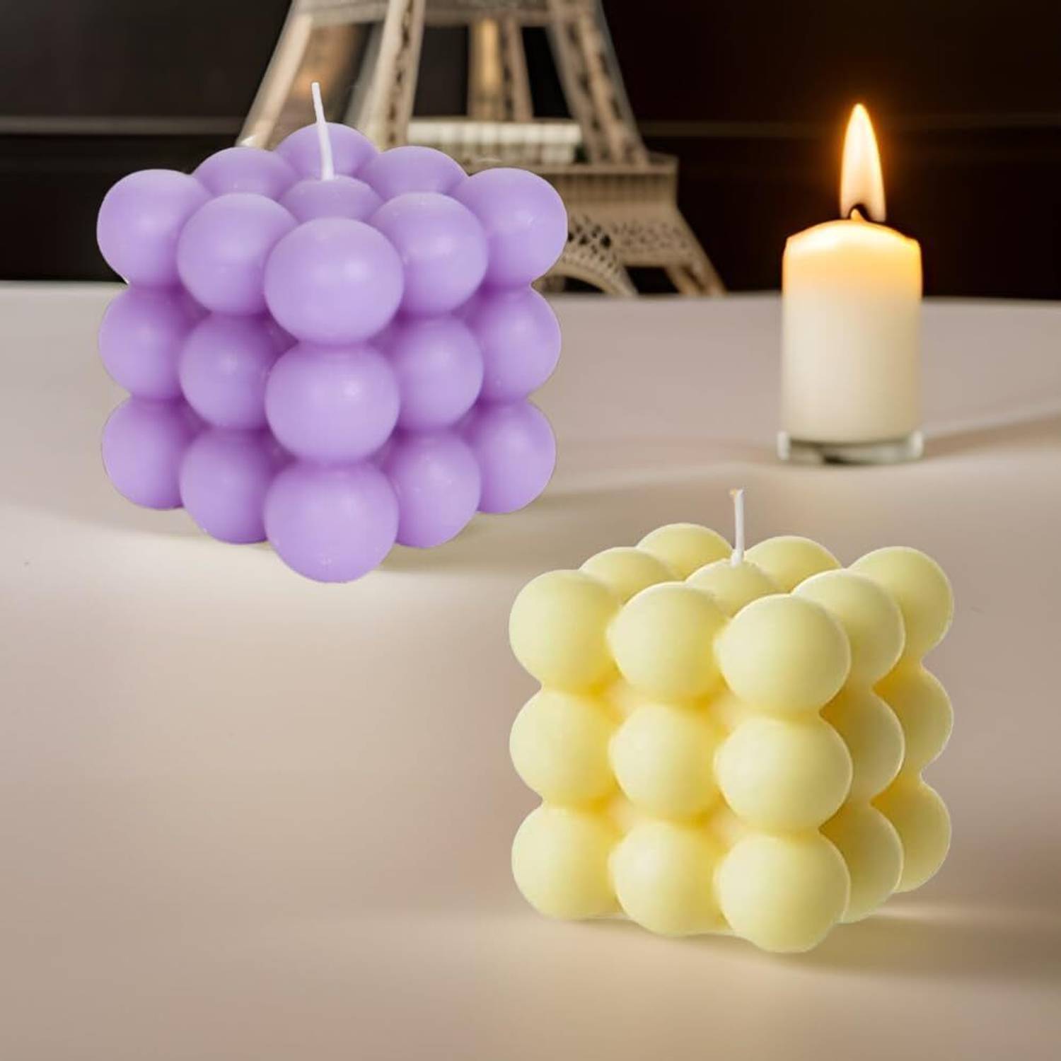 Aile Craft Lavender & Lemongrass Scented Bubble Candle, Soy Wax Aromatherapy Cube Candles Candle