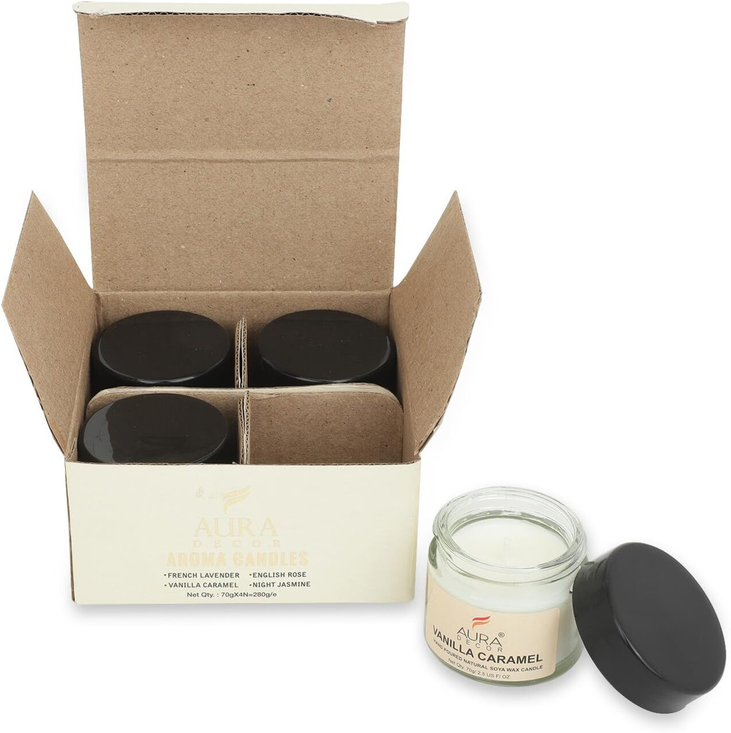 Image of AuraDecor Scented Soy Wax Jar Candle Long-Lasting Candles Candle