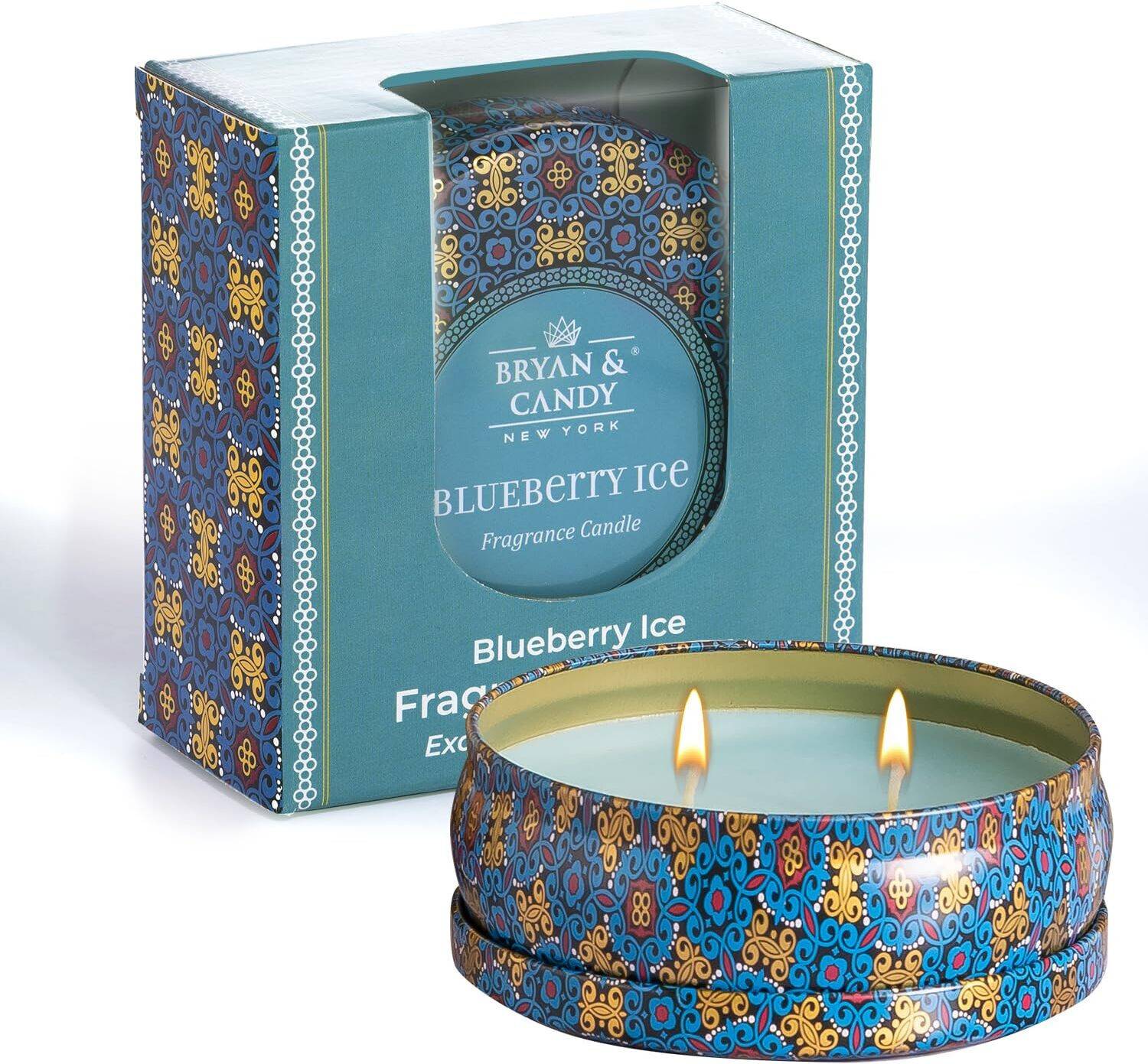 Bryan & Candy Blueberry Ice, Aromatherapy Candles, 184gm Soy Wax Eco Friendly Printed Tin Candle
