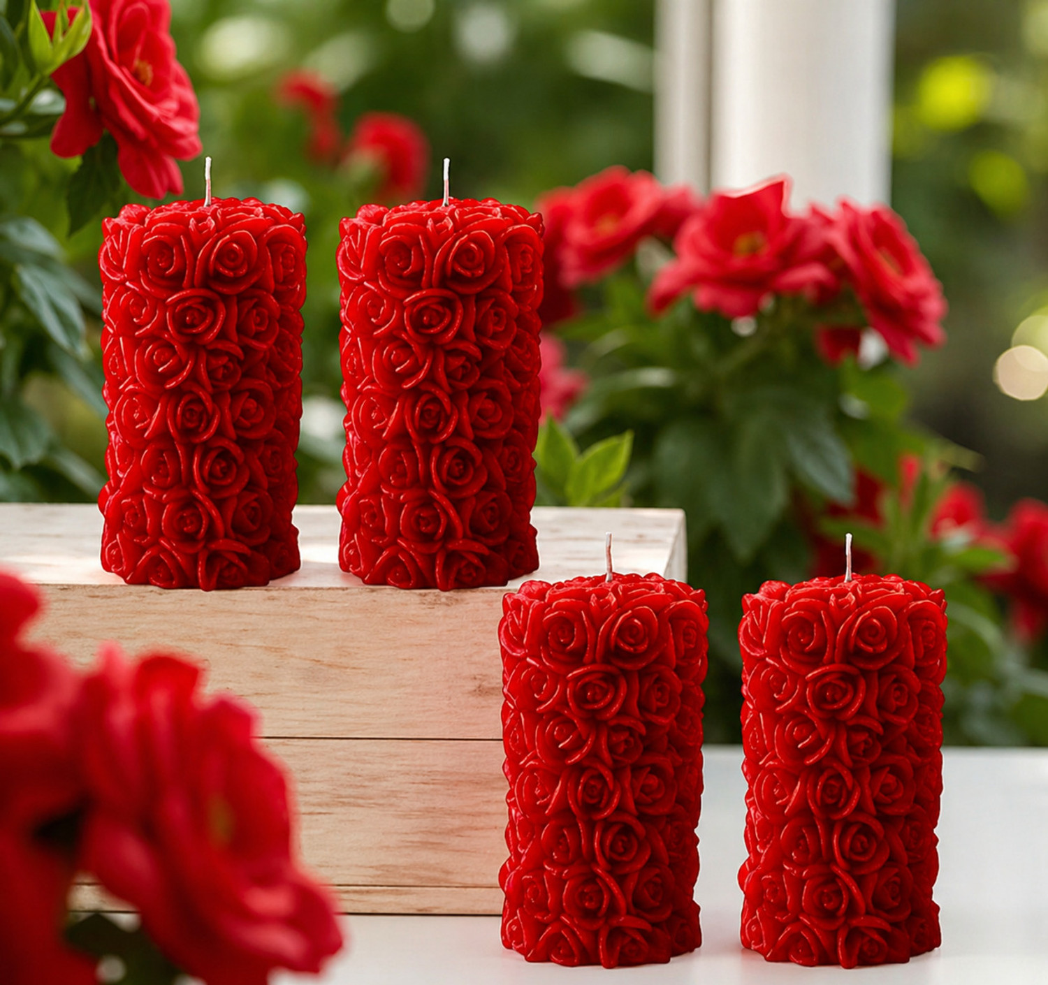 Image of Mahasu Candles For Home Decor, Rose Fragrance, Pillar Shape, Red Candle