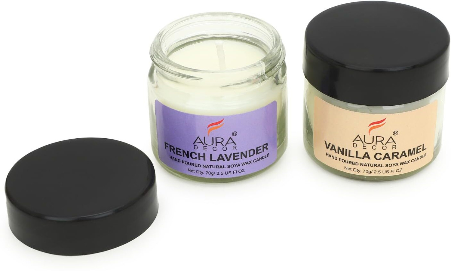 Image of AuraDecor Scented Soy Wax Jar Candle Long-Lasting Candles(French Lavender+Vanilla Caramel) Candle