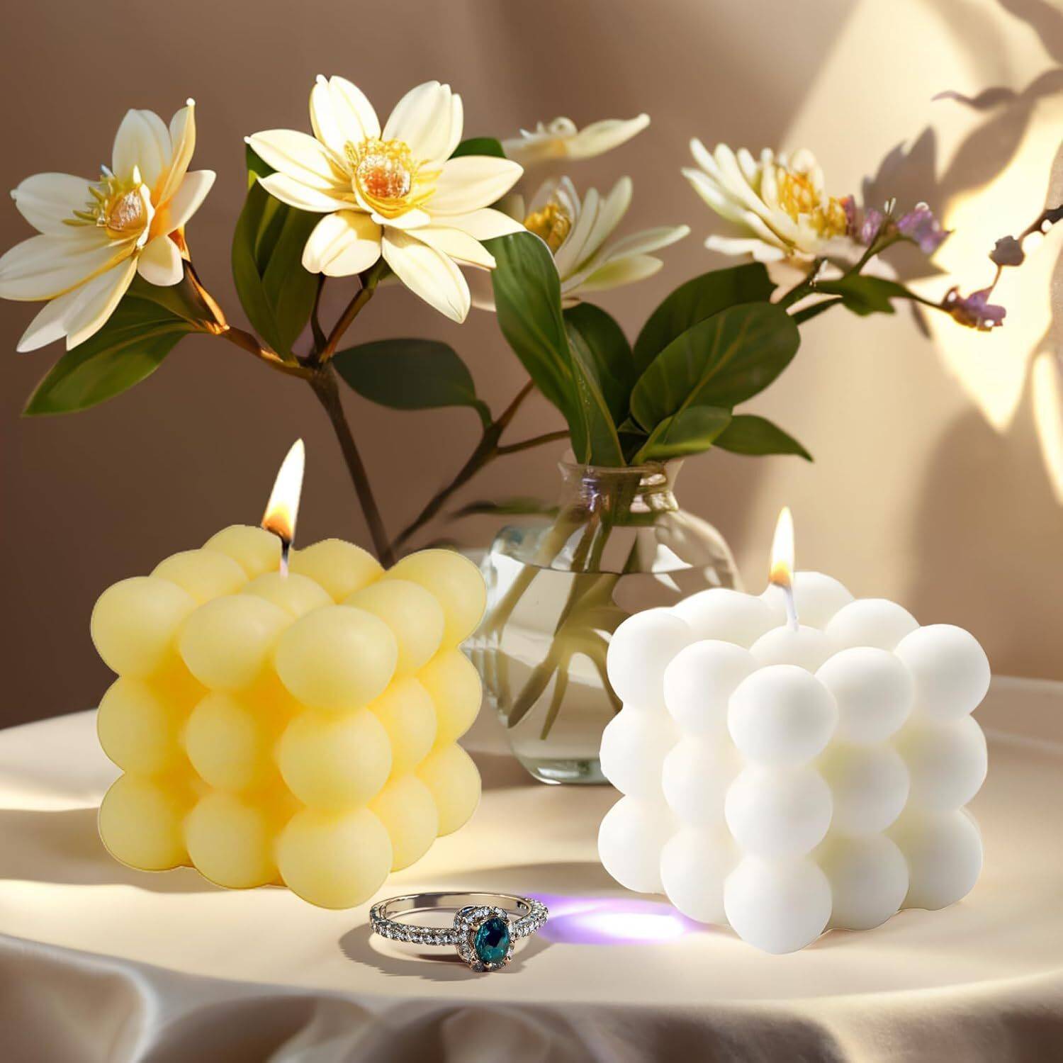 Aile Craft Lemongrass & Jasmine Scented Bubble Candle, Soy Wax Aromatherapy Cube Candles Candle