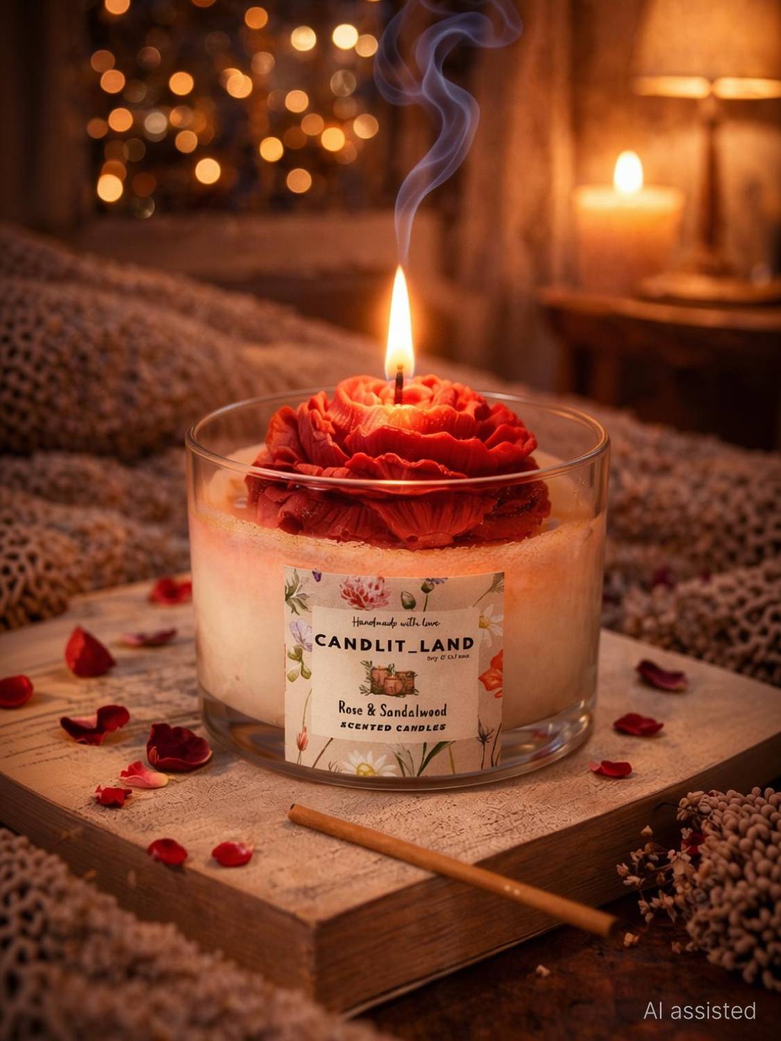 CandlitLand Rose Floral Jar Scented Candle