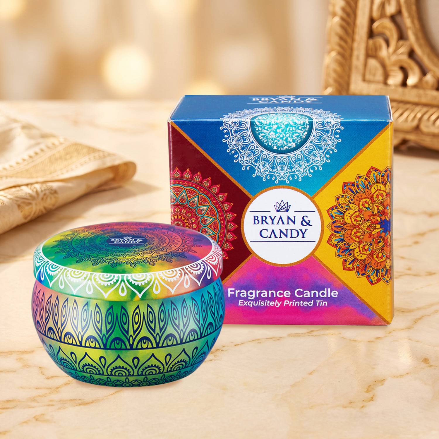 Bryan & Candy Scented Neroli & Honeycomb Aromatherapy Candle, Soy Wax Eco Friendly Printed Tin Candle