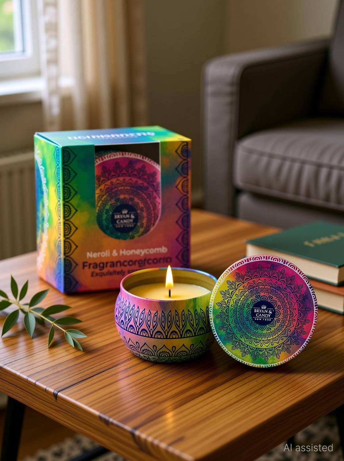 Bryan & Candy Scented Neroli & Honeycomb Aromatherapy Candle, Soy Wax Eco Friendly Printed Tin Candle